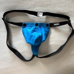 N2N Bodywear Mens Titan Jock Swim / Gym / Under Sz Medium Neon Blue
